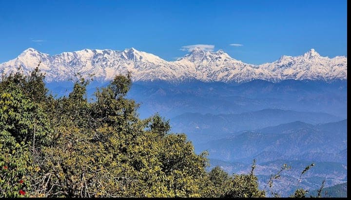 Snow-capped Himalayan peaks viewed from Binsar Wildlife Sanctuary